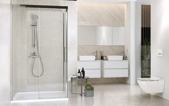 Cersanit Shower Cabin with Sliding Door 140x200cm Clear Glass Chrome