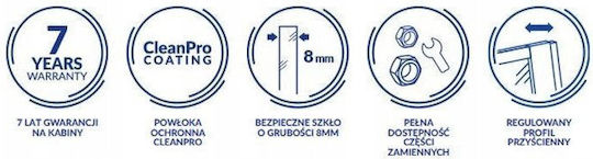Cersanit Σταθερό Πλαϊνό Ντουζιέρας 80x200cm Clear Glass Chrome