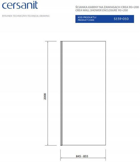 Cersanit Feste Seite Für Duschkabine 90x200cm Klarglas Chrom