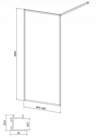 Cersanit Feste Seite für Dusche 90x200cm Klarglas Schwarzes Profil