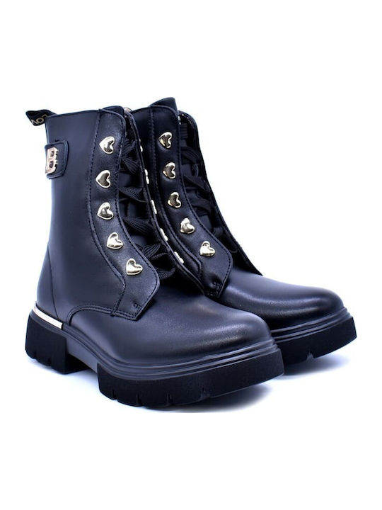 Leder Kinderstiefel mit Schnürsenkeln Schwarz