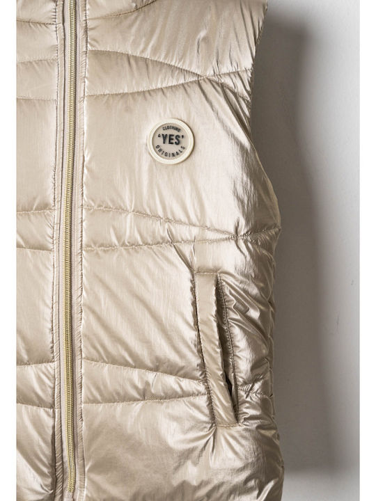 Kids Quilted Sleeveless Short Jacket with Lining & Hood Gold