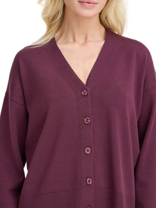 Gestrickte Damen Strickjacke mit Knöpfen Burgundisch