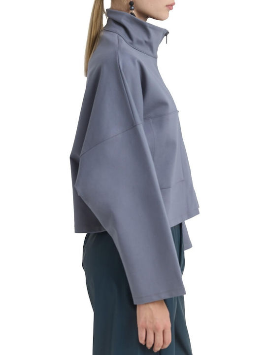 Short Women's Cardigan with Zipper Grey