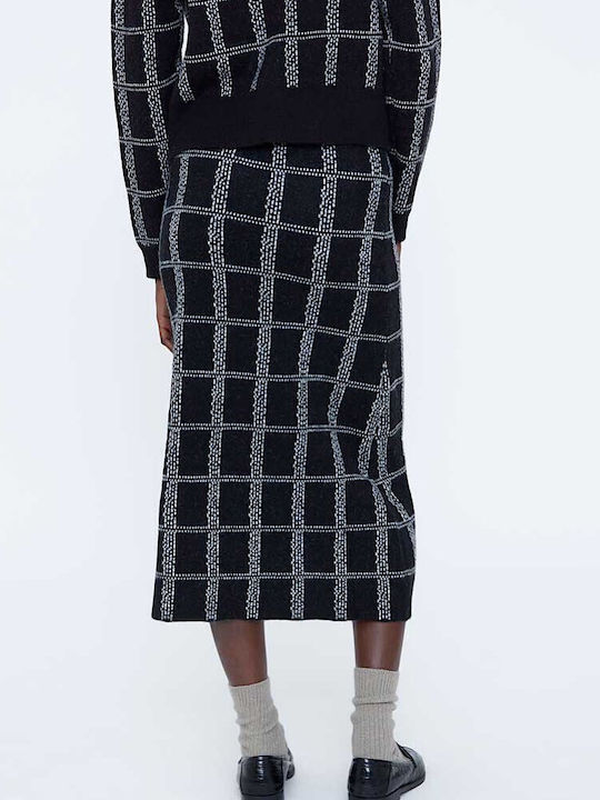Midi Checked Black Skirt