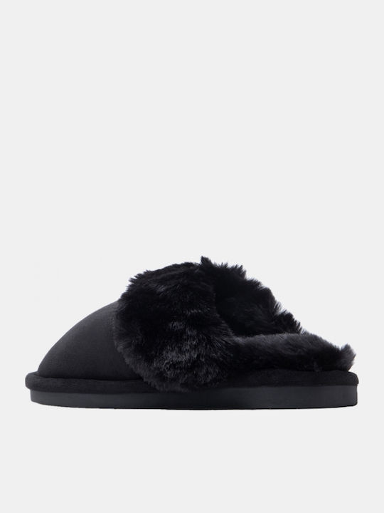 Damen Hausschuhe Stiefeletten mit Pelz Schwarze