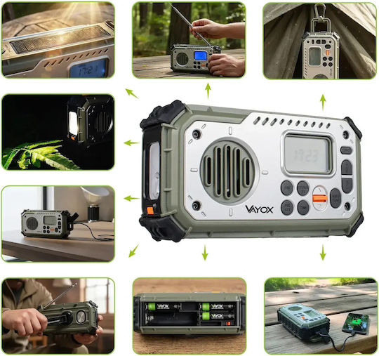 Vayox 1402973 Radio Portabil Solar cu Bluetooth și USB Verde