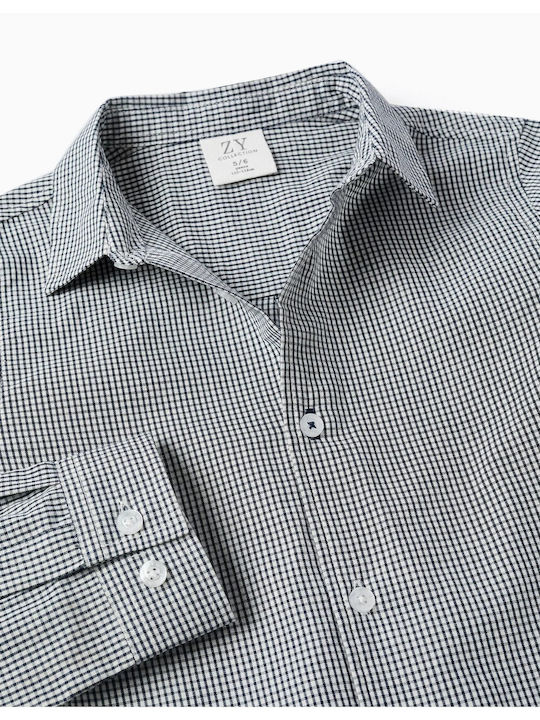 Kids Checked Long-sleeved Denim Blue Shirt