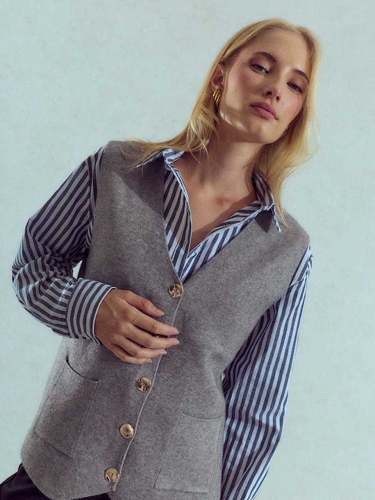 Celestino Women's Knitted Vest With Metal Buttons Grey