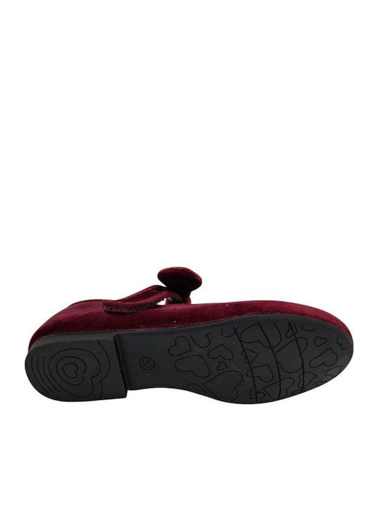 Kids Ballerinas With Hoop & Loop Closure Fabric Burgundy