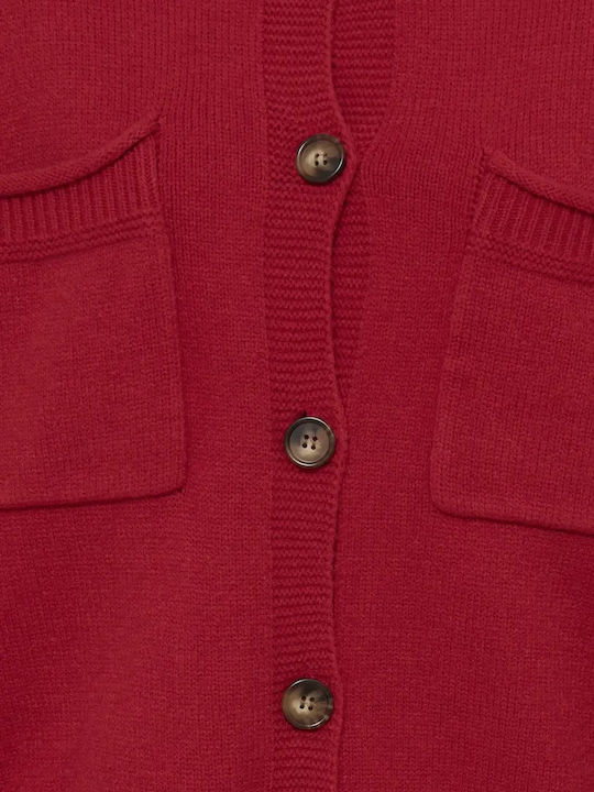 Women's Knitted Cardigan with Buttons Red
