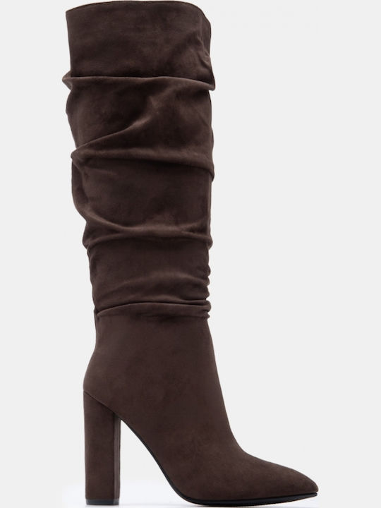 Suede Women's Boots with High Heel Khaki