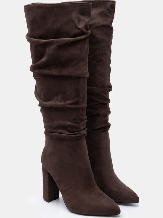 Suede Women's Boots with High Heel Khaki