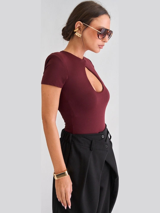 Decoro Damen-Bodysuit Cut Out Burgundisch