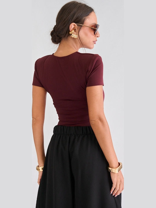 Decoro Damen-Bodysuit Cut Out Burgundisch