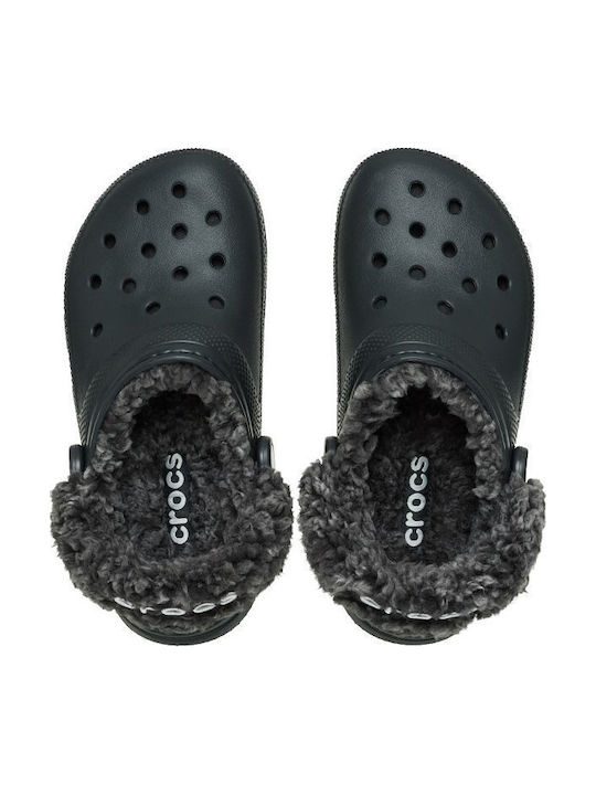 Crocs Classic Fleece Lined Γυναικεία Σαμπό με Γούνα Μαύρα
