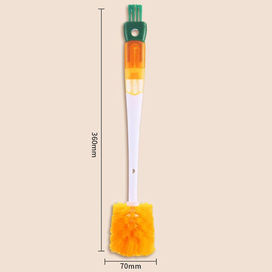 Perie De Curățare 5 În 1 Pentru Pahare Din Sticlă Sticle Perie Flippy Cu Mâner Lung Accesorii Curățare Paie Capace Ușor De Agățat 36x7x7cm Portocaliu-alb