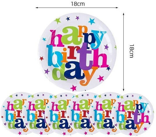 Set 6 Plăci De Unică Folosință Flippy Happy Birthday Imprimat Carton 18 Cm Diametru Multicolor