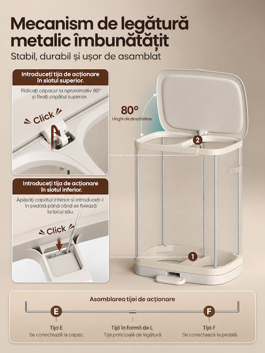 Songmics Coș de Rufe Plastic Pliabil 160lt cu Capac 56x47x75cm Bej