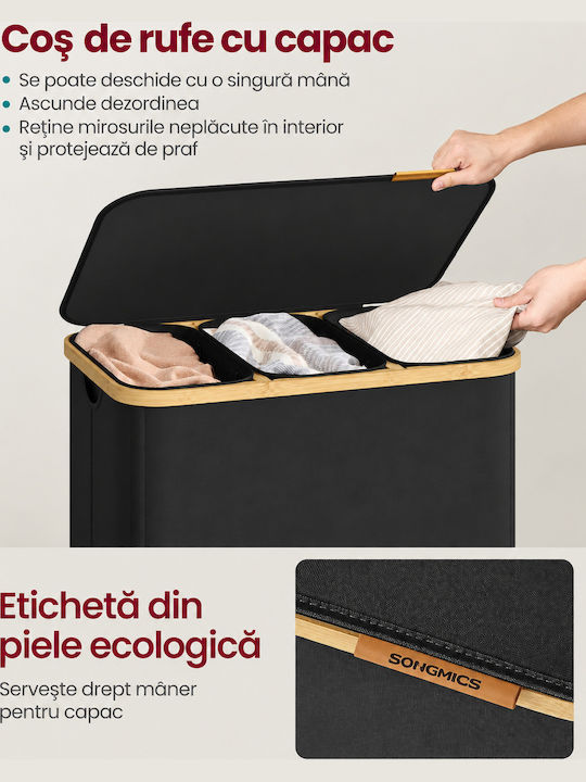 Songmics Coș de rufe din țesătură 170 l cu capac 60x39x75 cm Negru