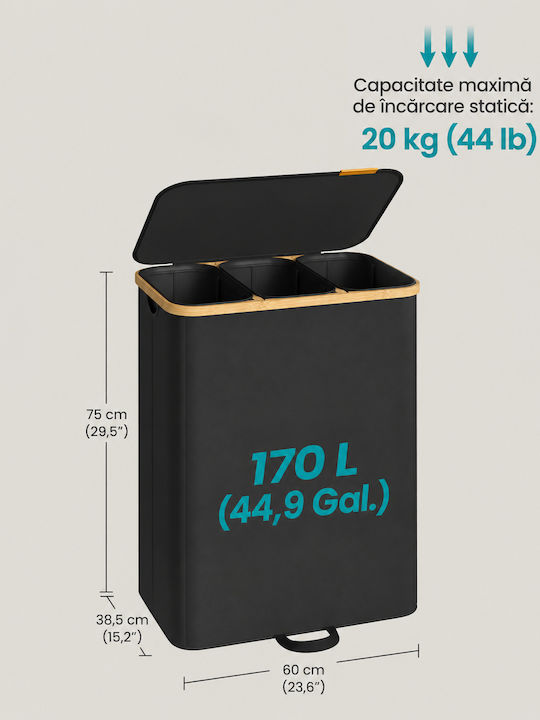Songmics Coș de rufe din țesătură 170 l cu capac 60x39x75 cm Negru