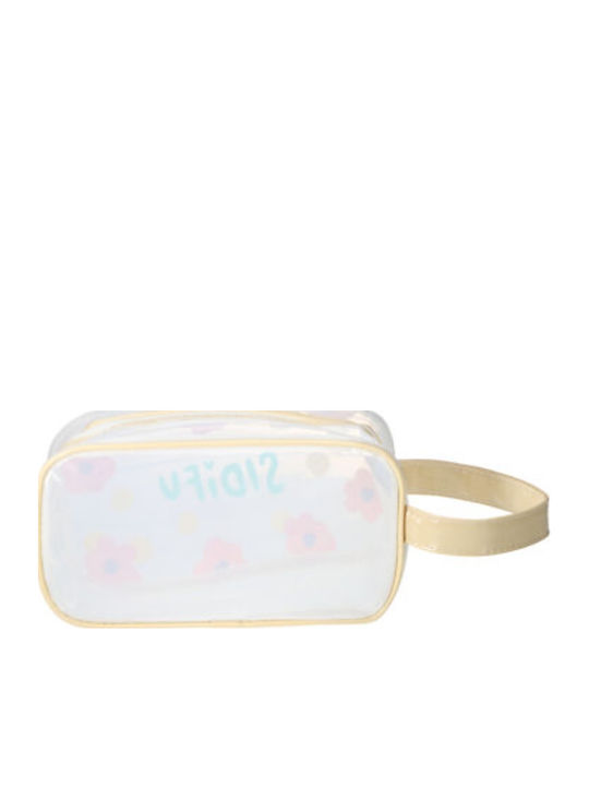 Women's Transparent Waterproof Travel Toiletry Bag Beige Handle