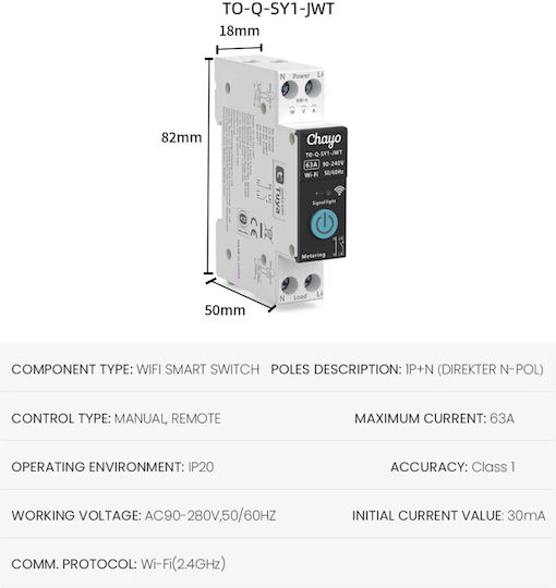 Rail WiFi Panel Push Switch 230V 63A