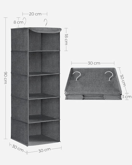 Songmics Organizator Textil Suspendat Pentru Haine, Gri, 30x30x90cm 2 Buc