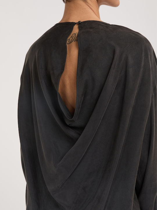 Damen Bluse Drapierung Schwarz