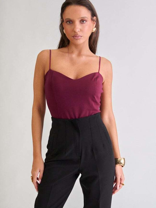 Damen Bluse mit Spaghetti-Träger Burgundisch