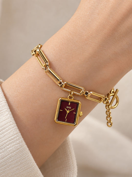 Ieke Damenuhr Batterie mit Metallarmband Gold/Burgund Ieke Damenuhr Batterie mit Metallarmband Gold/Burgund
