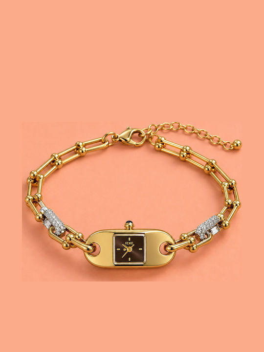 Ieke Damenuhr Batterie mit Metallarmband Dunkelbraun/Gold IEKE
