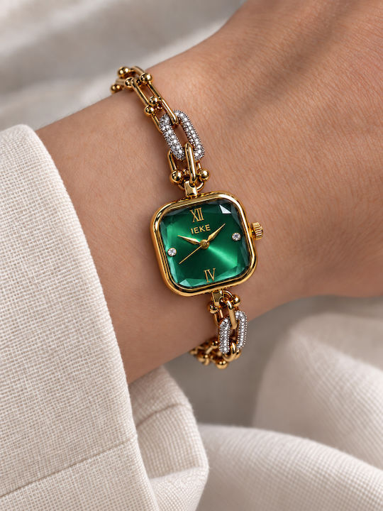 Ieke Damenuhr Batterie mit Metallarmband Gold/Grün IEKE-Uhr-Gold-Grün-Kette-001 Ieke Damenuhr Batterie mit Metallarmband Gold/Grün IEKE-Uhr-Gold-Grün-Kette-001