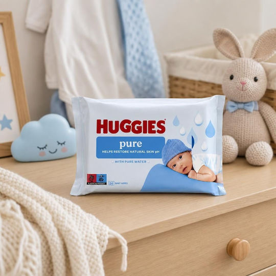 Huggies Pure Servetele Umede Bebelusi Hipoalergenice Cu 99% Apă Fără Alcool Și Fara Parabeni 56 Bucăți