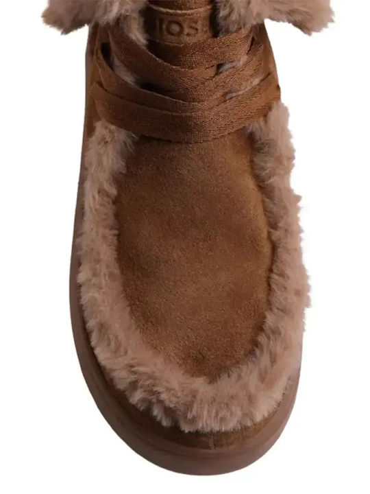 Leather Women's Ankle Boots with Fur Brown