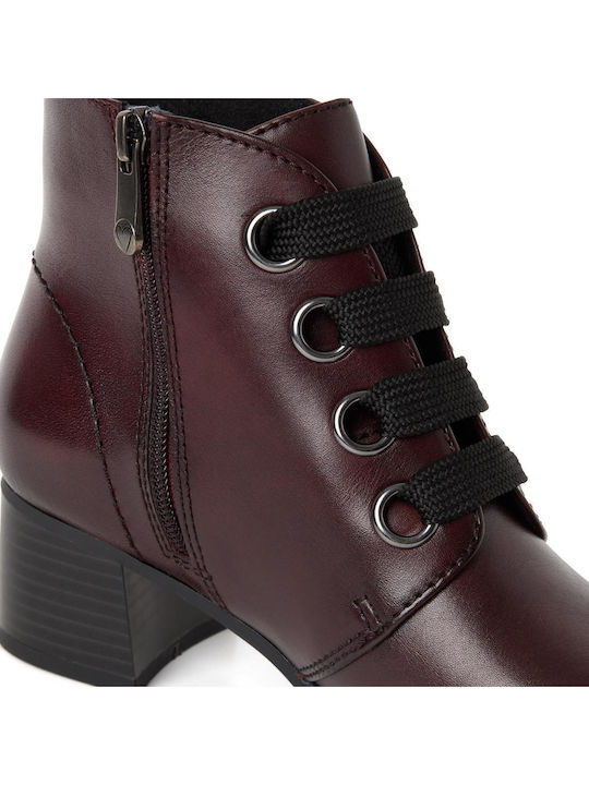 Leather Women's Ankle Boots Burgundy