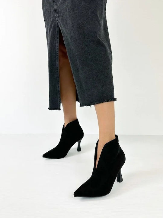 Suede Women's Ankle Boots with High Heel Black