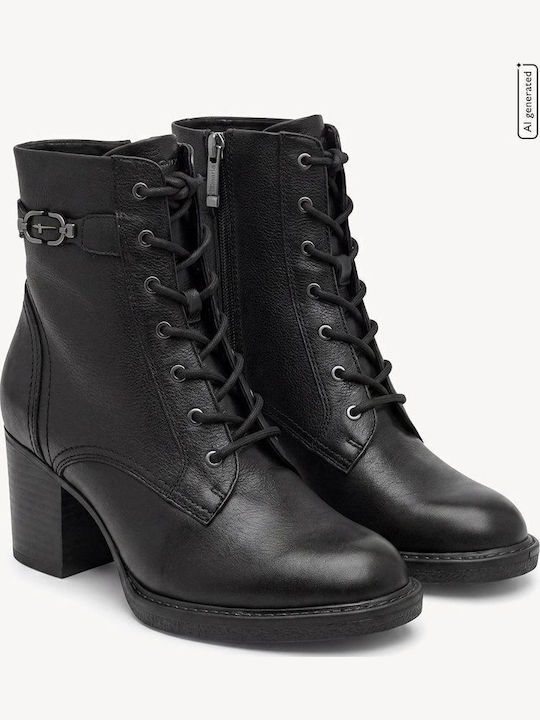 Leather Women's Ankle Boots with High Heel Black