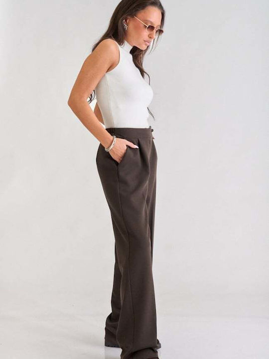 Women's Fabric Trousers Dark Brown