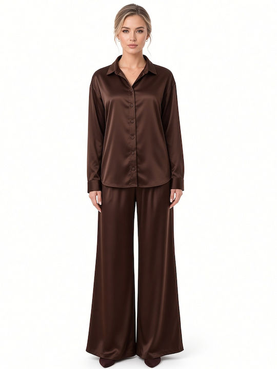 Damen Satin Hose Braun