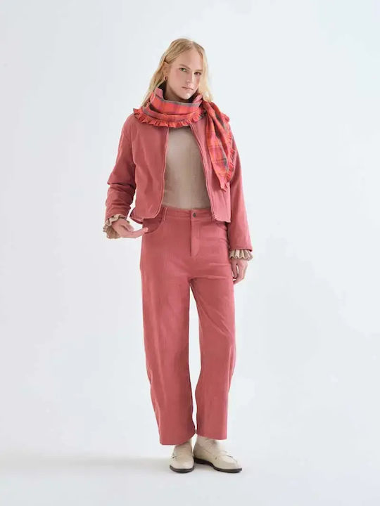 Damenhose aus Zeichenfolge in Gerade Beinlinie Rosa