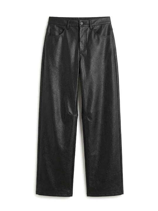 Damen Lederhose in Lose Passform Schwarz 31001550-Schwarz