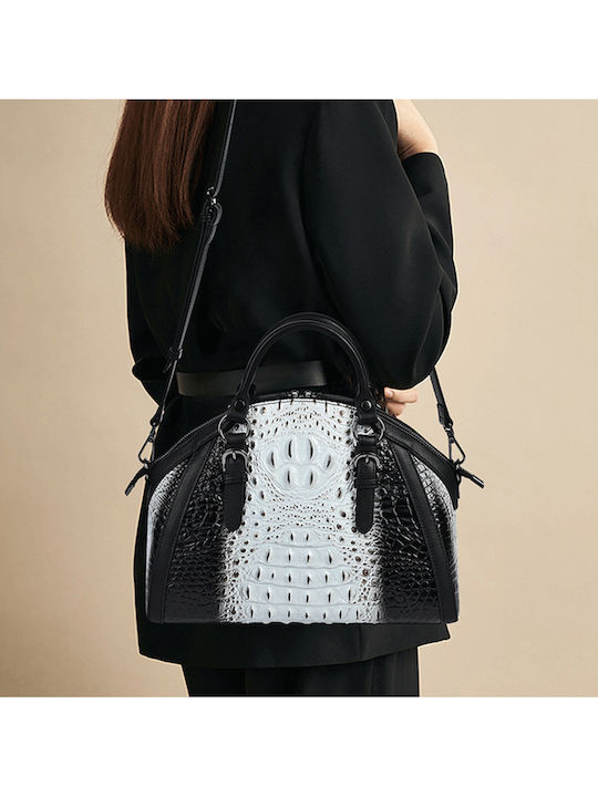 Leder Damenhandtasche Handtasche Schulter Crossbody Croco Weiß
