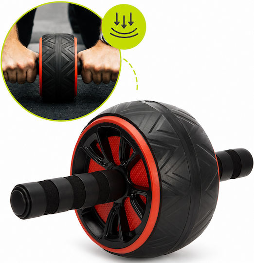 Roată pentru exerciții abdominale cu mânere antiderapante protecție pentru genunchi covoraș 16x9 cm negru