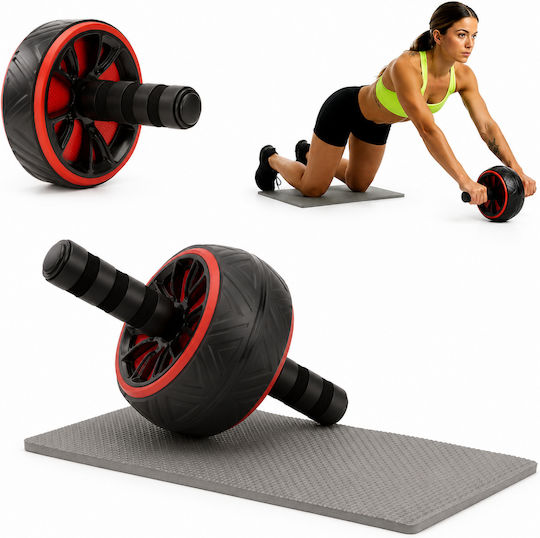 Roată pentru exerciții abdominale cu mânere antiderapante protecție pentru genunchi covoraș 16x9 cm negru
