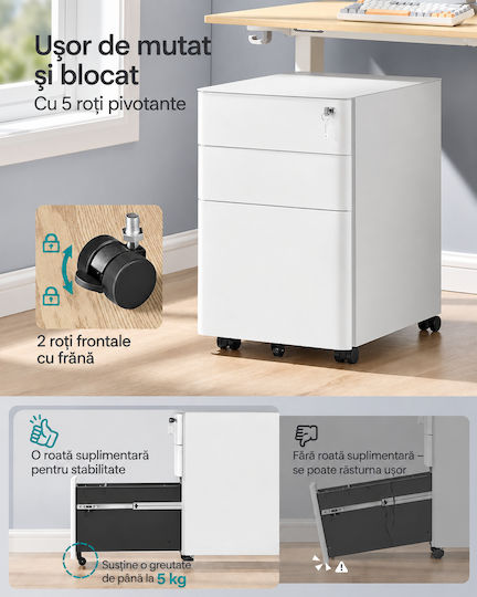 Dulap de Birou din Plastic cu Roți și Încuietoare White 50x39x59cm