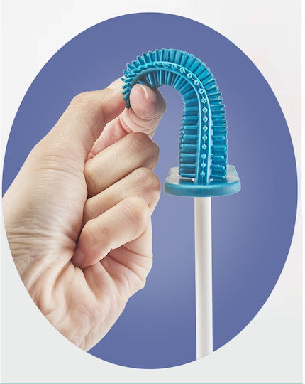 Plastic Bathroom Brush and Trash Can Set Blue