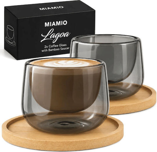 Miamio Set Cesti Cappuccino Din Sticlă Gri 180ml 2 Bucăți