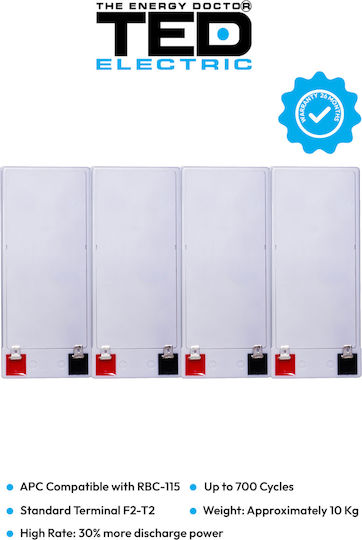 Battery Pack Compatible Apc Rbc115 48v 9.6ah 4x12v Ted Electric