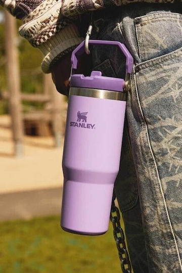 Stanley Iceflow Flip Glas Thermosflasche Rostfreier Stahl BPA-frei 890ml Lila mit Stroh und Handgriff